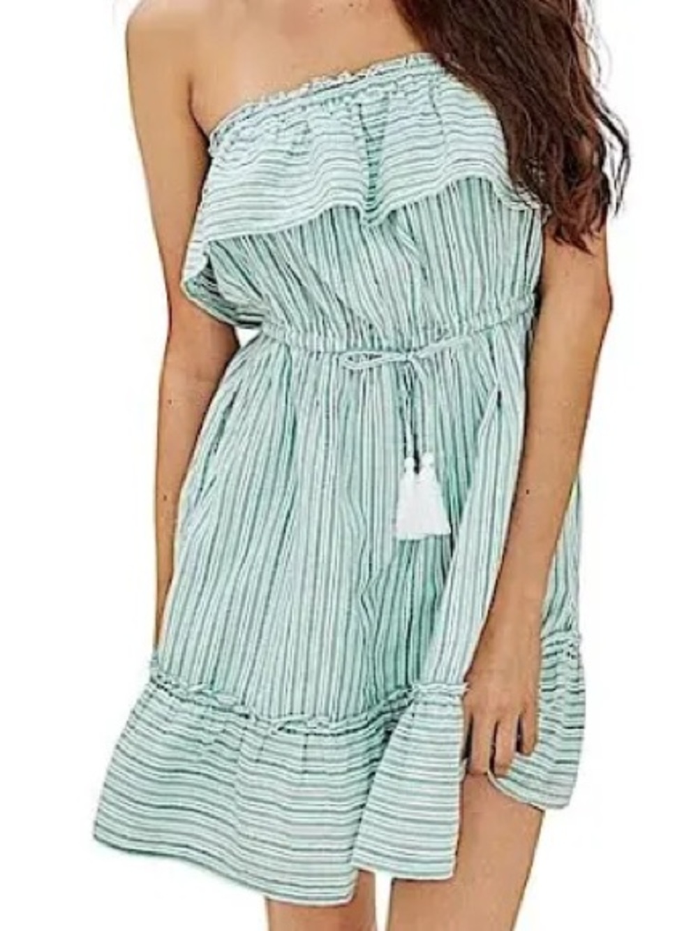 American Eagle Strapless Fit & Flare Striped Ruffle Mini Dress Size Small